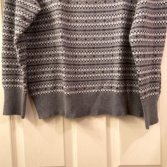 LL Bean Turtleneck Sweater Fair Isle pattern Grey Black White Cotton Cashmere MP - Picture 4 of 12